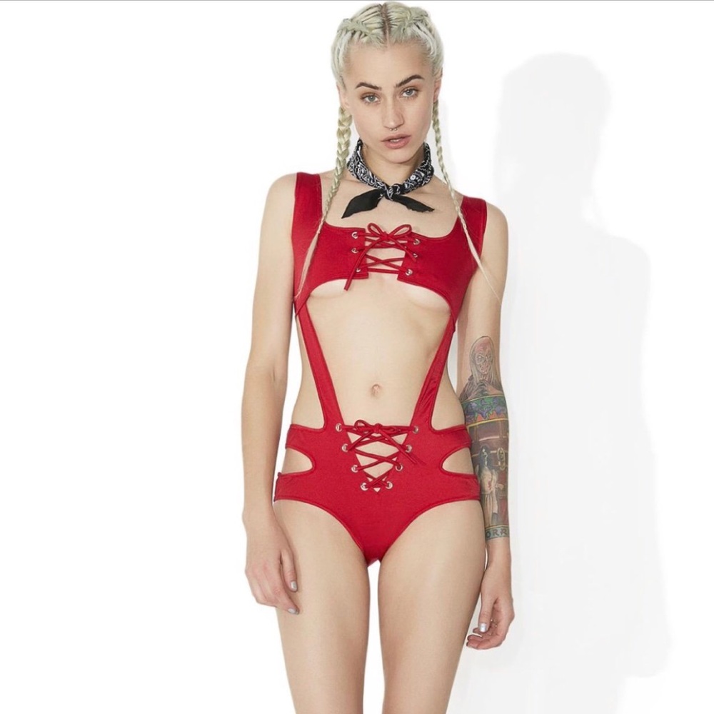 Dolls Kill Red Heat Stroke Bodysuit